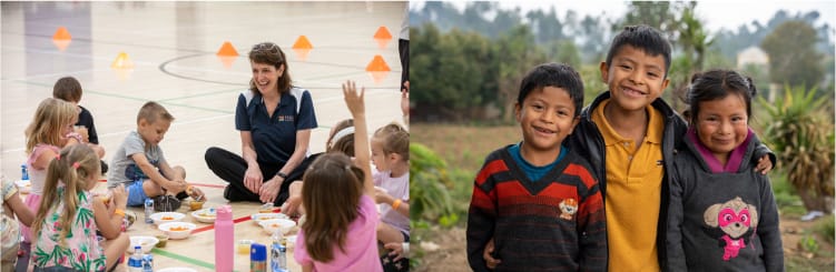 Side by side photos of children at events