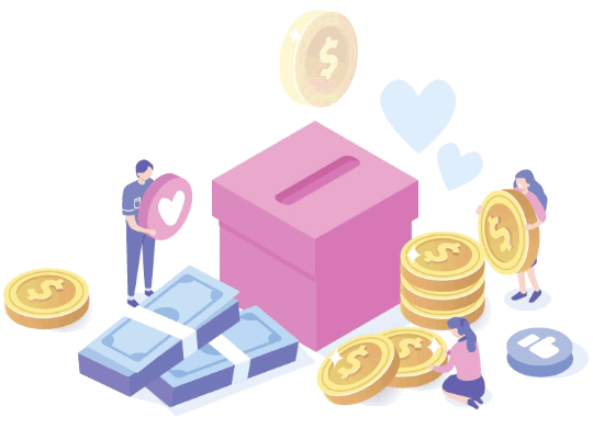 An illustration of people putting money in a box