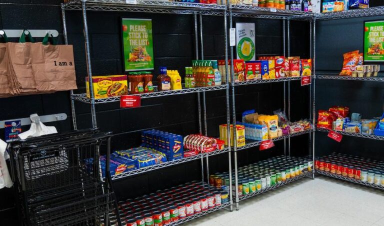 Shelves of food and resources at an Atlanta hub