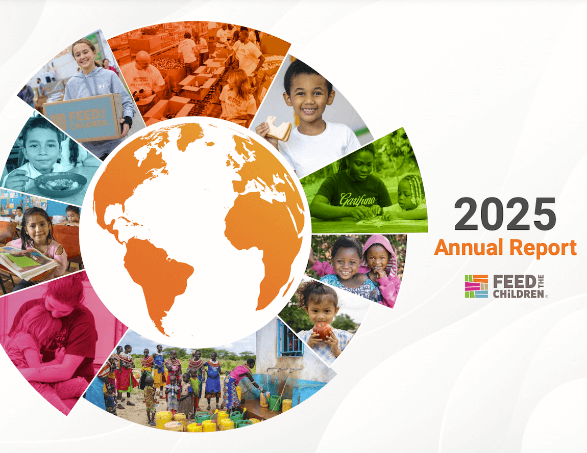 The cover graphic of Feed the Children's 2025 annual report